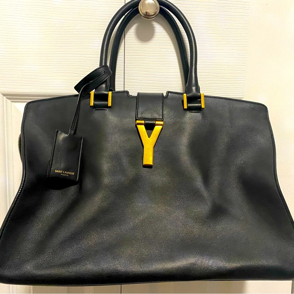 YSL black leather tote bag